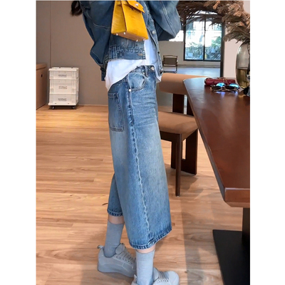 七分女款宽松牛仔裤大码胖mm