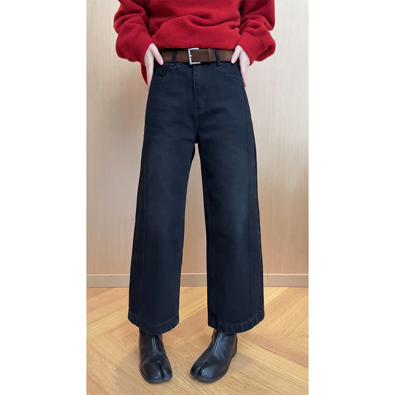 水洗做旧牛仔裤女时髦复古极简风