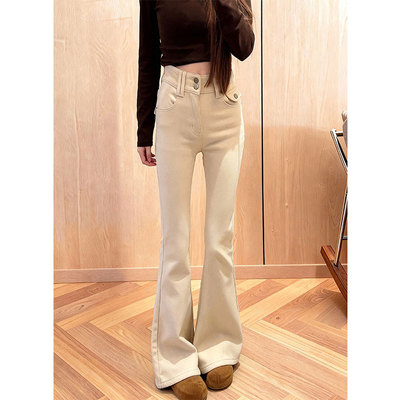 高级感气质高腰加绒微喇牛仔裤女