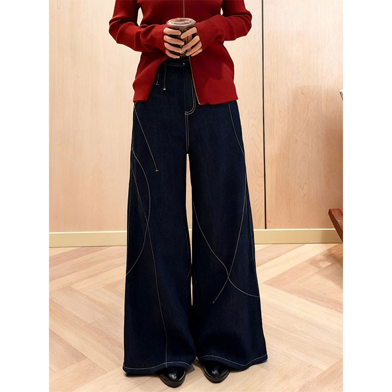 弯刀牛仔裤女宽松阔腿长裤
