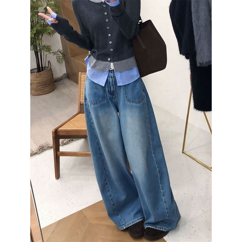 韩版时尚简约弯刀阔腿牛仔裤女2026早春大码胖mm宽松显瘦拖地长裤,女装/女士精品,大码裤装,淘宝优惠券,粉丝福利购,淘宝优惠卷