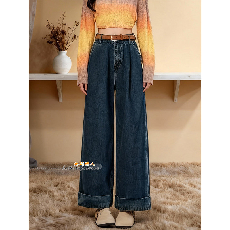 复古小个子高腰阔腿牛仔裤女2026春季新款宽松显瘦垂感百搭九分裤,女装/女士精品,大码裤装,淘宝优惠券,粉丝福利购,淘宝优惠卷