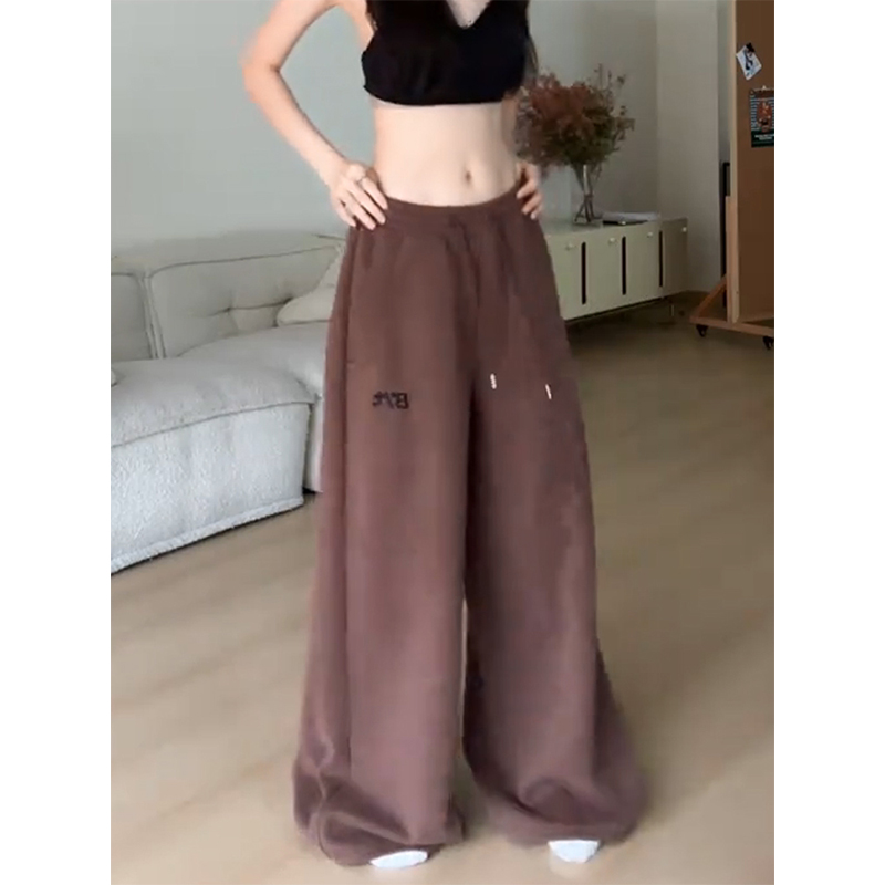大码美式字母印花抽绳阔腿休闲裤