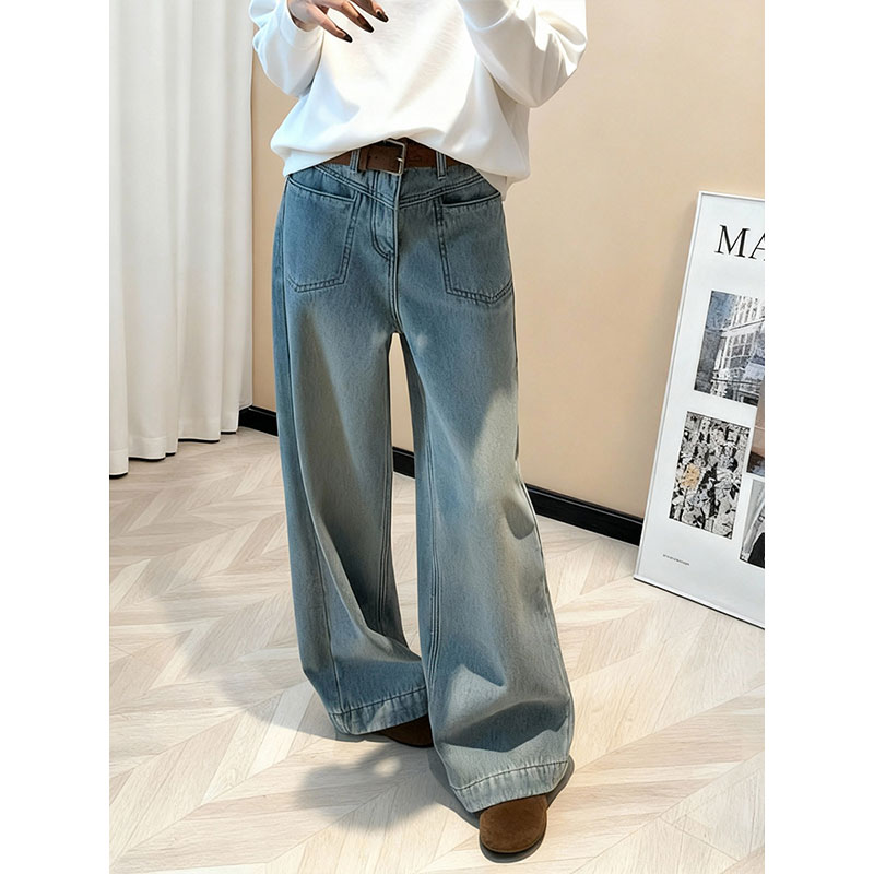高腰阔腿牛仔裤女宽松显瘦秋冬