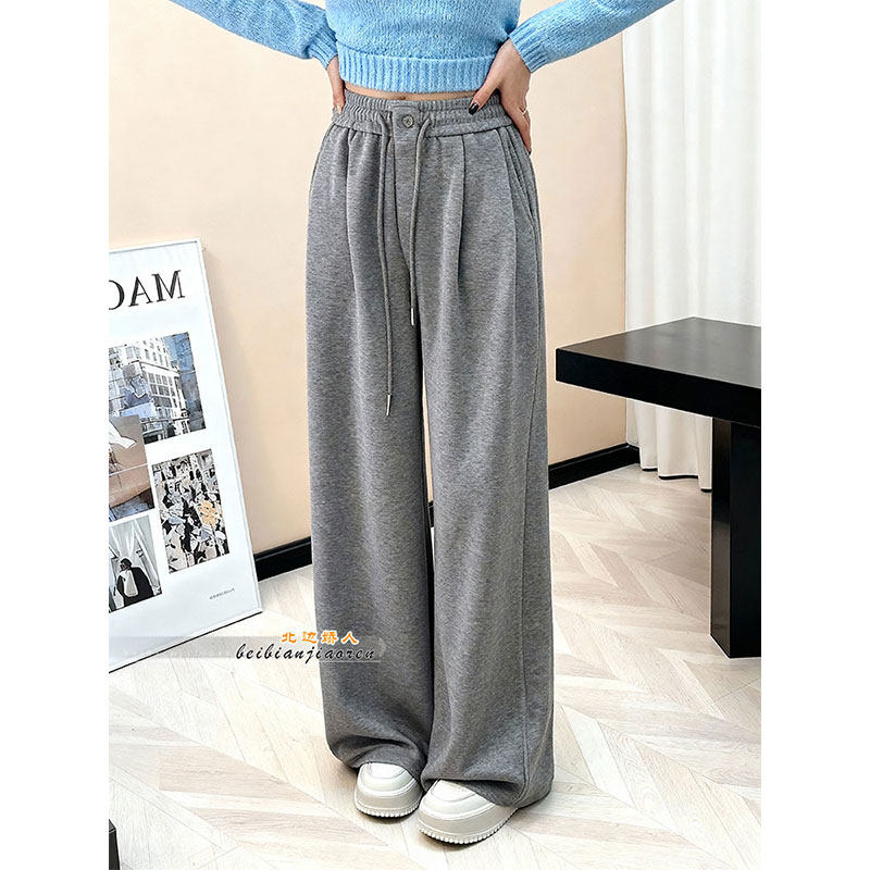 极简风灰色压褶抽绳阔腿休闲裤女2026早春松紧腰宽松显瘦垂感长裤,女装/女士精品,大码裤装,淘宝优惠券,粉丝福利购,淘宝优惠卷