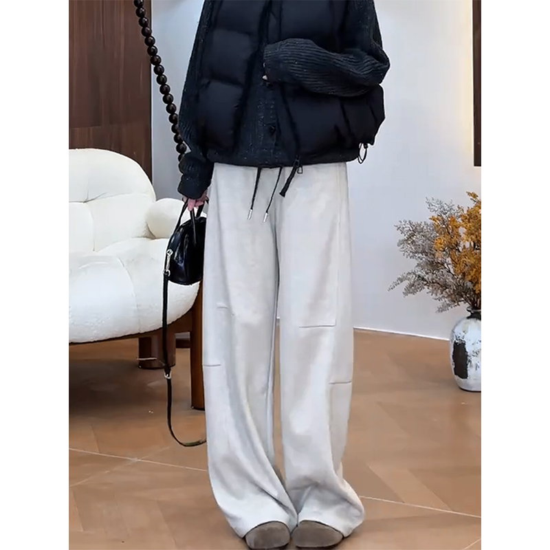 加绒灰白色时尚百搭休闲裤女2025