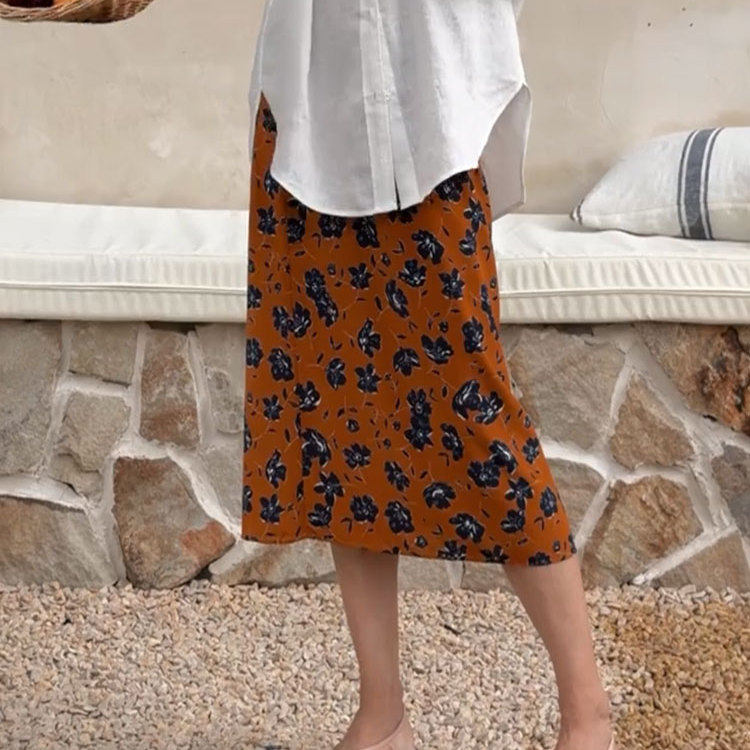 复古花卉半身裙女2026夏季新款高腰显瘦直筒中长款大码女装半身裙