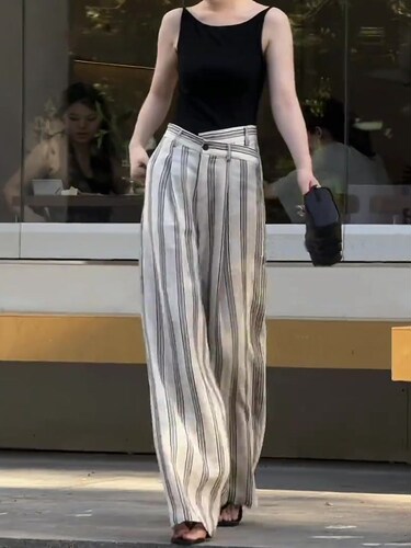 高腰垂感显瘦百搭条纹休闲裤女
