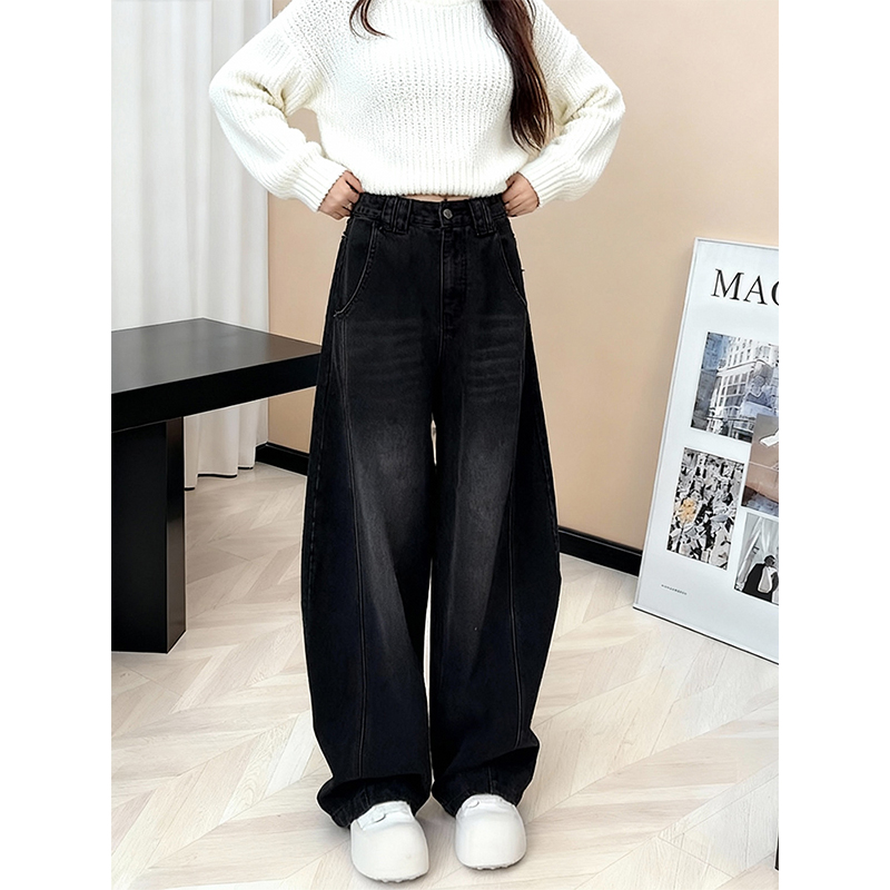 秋冬黑色牛仔裤女阔腿拖地裤显瘦