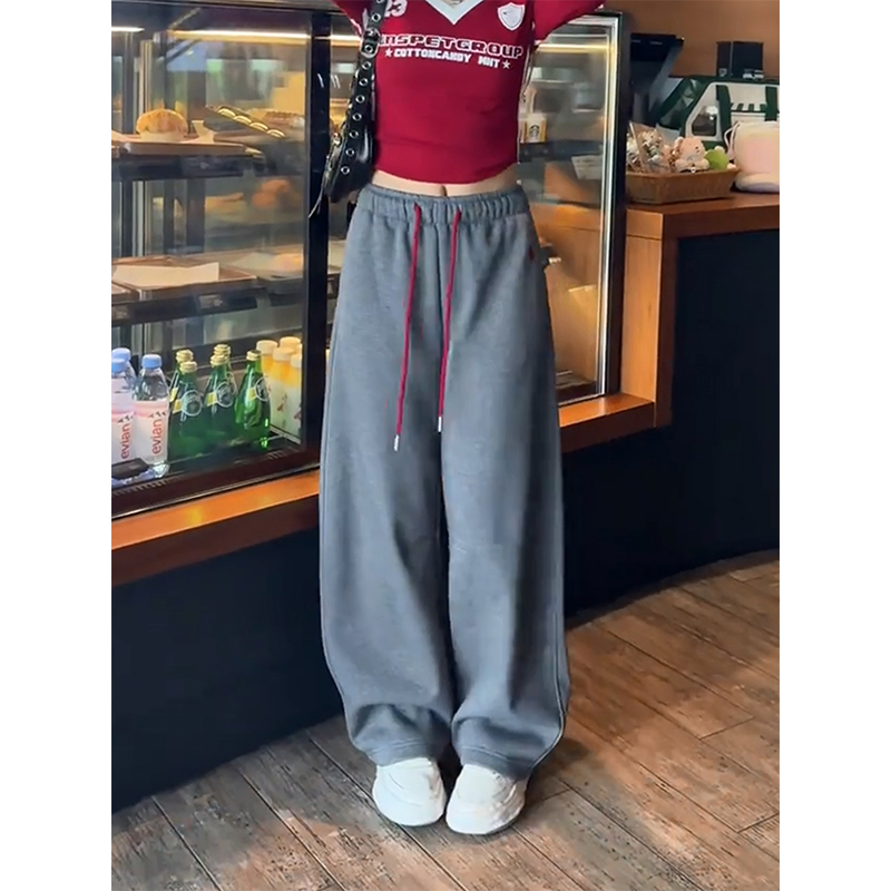 加绒保暖深灰小马刺绣休闲裤女
