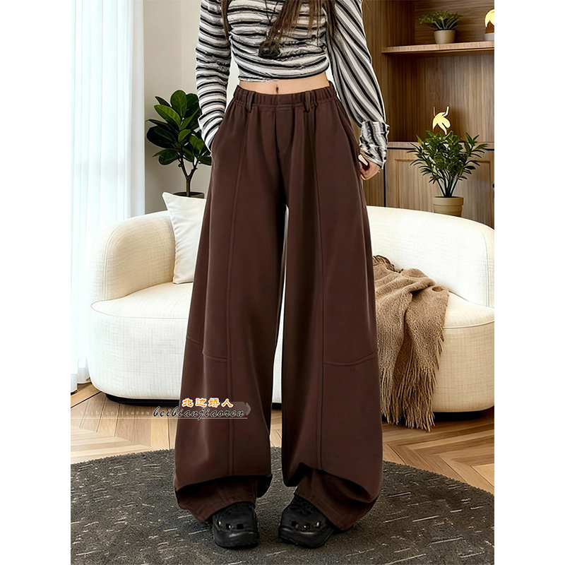 美拉德风弯刀阔腿休闲裤女2026春季新款宽松显瘦垂感松紧腰运动裤,女装/女士精品,大码裤装,淘宝优惠券,粉丝福利购,淘宝优惠卷