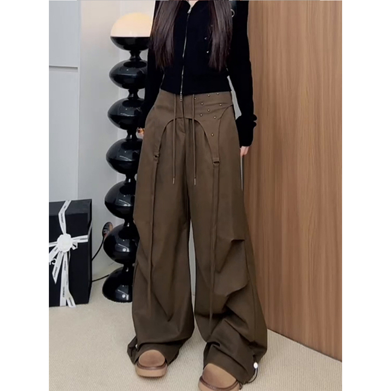 设计感小众复古高腰阔腿裤女2025