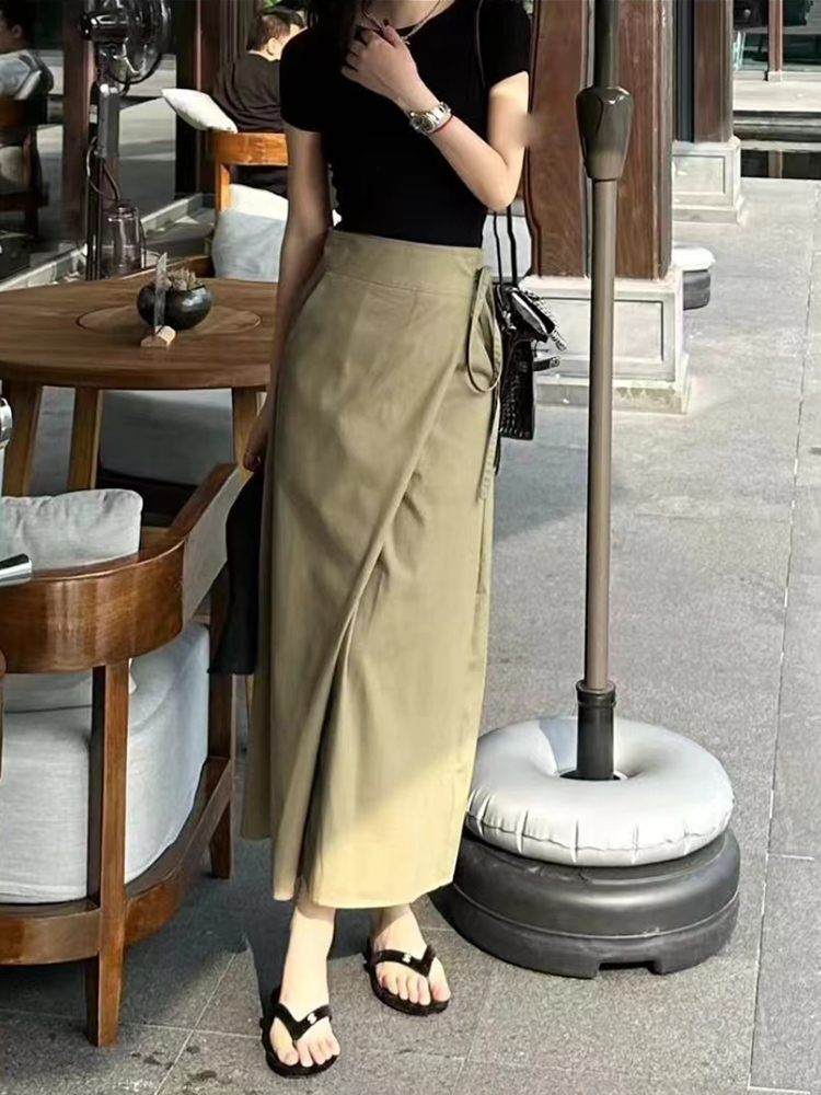 卡其色开叉不规则半身裙女2025
