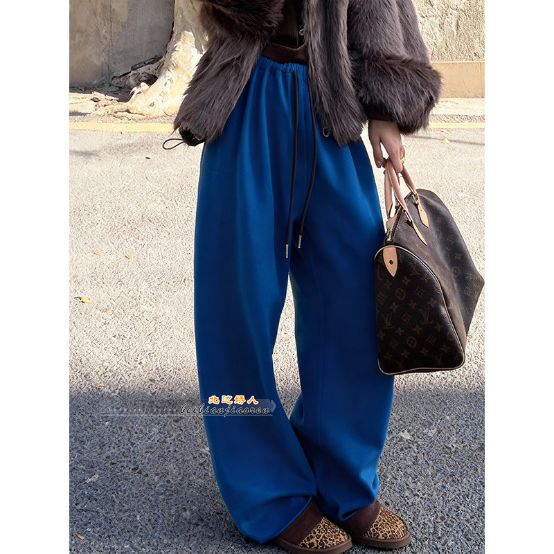 韩版超好看蓝色宽松阔腿休闲裤女2026春季时尚百搭宽松显瘦弯刀裤,女装/女士精品,大码裤装,淘宝优惠券,粉丝福利购,淘宝优惠卷