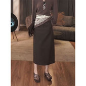 极简风高腰显瘦后开叉半身裙女2026早春通勤百搭显瘦垂感直筒长裙