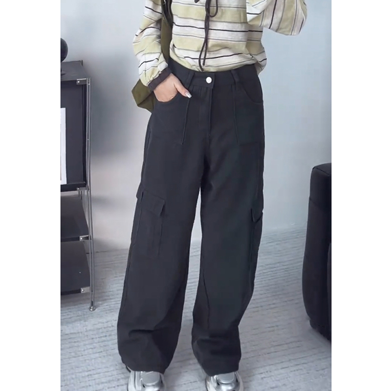 复古工装阔腿裤女梨型身材遮胯显