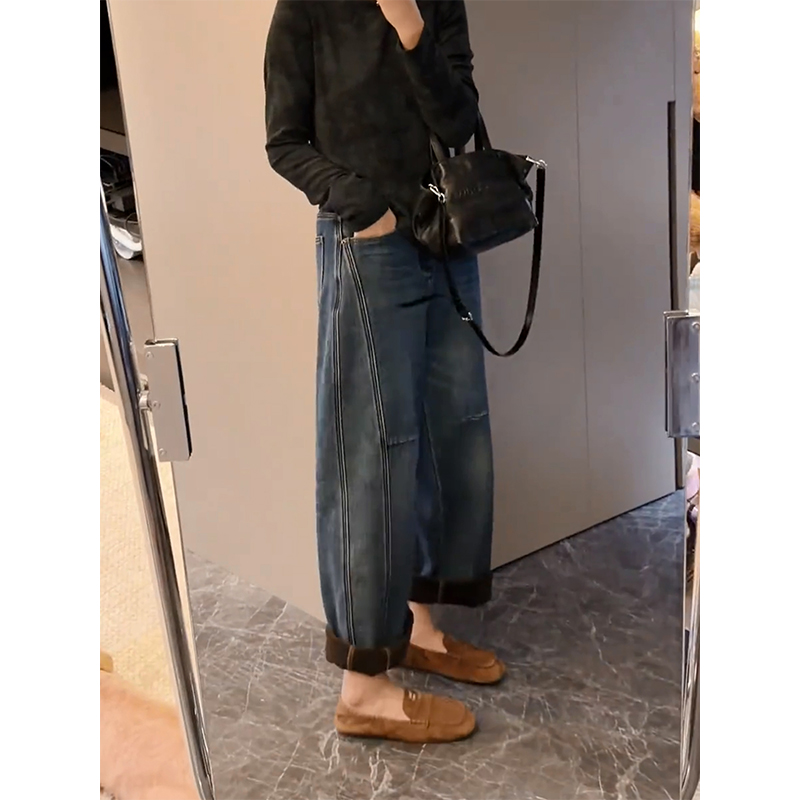 加绒加厚拼接洋气时尚牛仔裤女