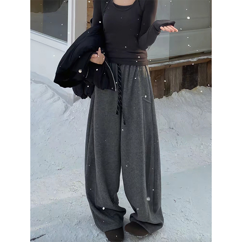 慵懒风简约呢料休闲弯刀裤女