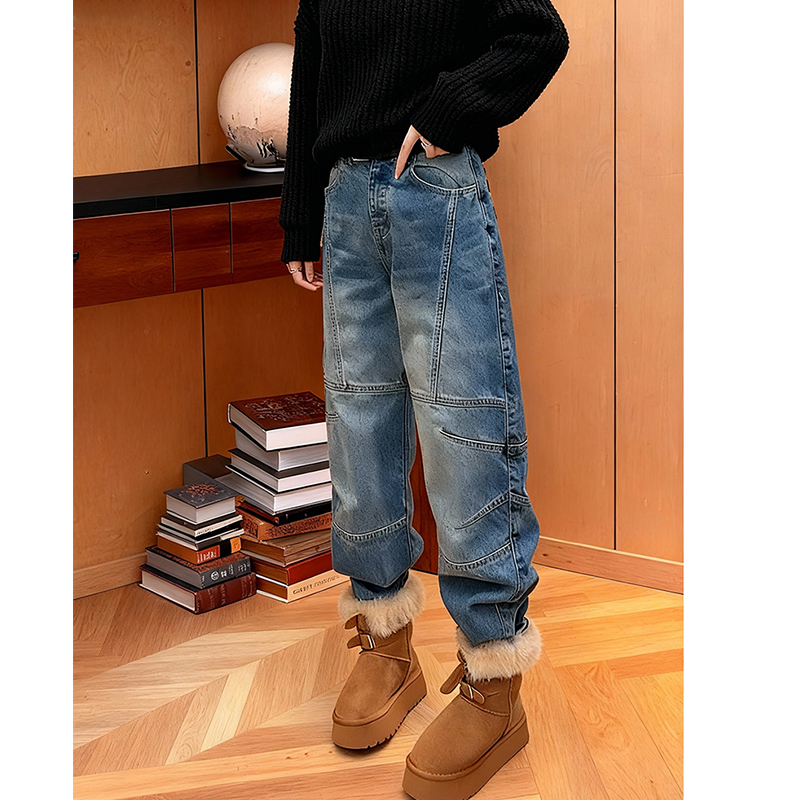 秋冬设计感工装牛仔裤女百搭宽松