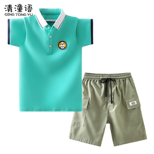 纯棉吸汗12小学生T恤短裤 中大童8薄款 短袖 半袖 Polo衫 男童夏装 套装