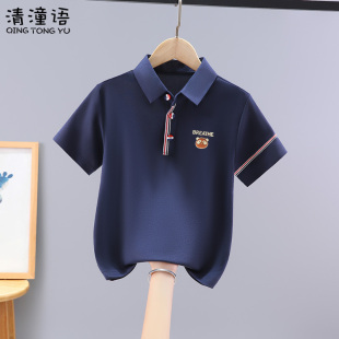 儿童清爽透气半袖 新款 中大童上衣 t恤2025夏季 男童polo领纯色短袖