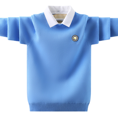 男童毛衣假两件衬衫领2022新款秋冬学院风儿童线衫韩版男孩针织衫