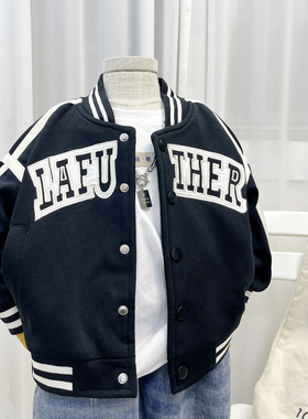 男童黑色外套宝宝夹克春秋痞帅男小童秋装棒球服洋气早秋童装百搭