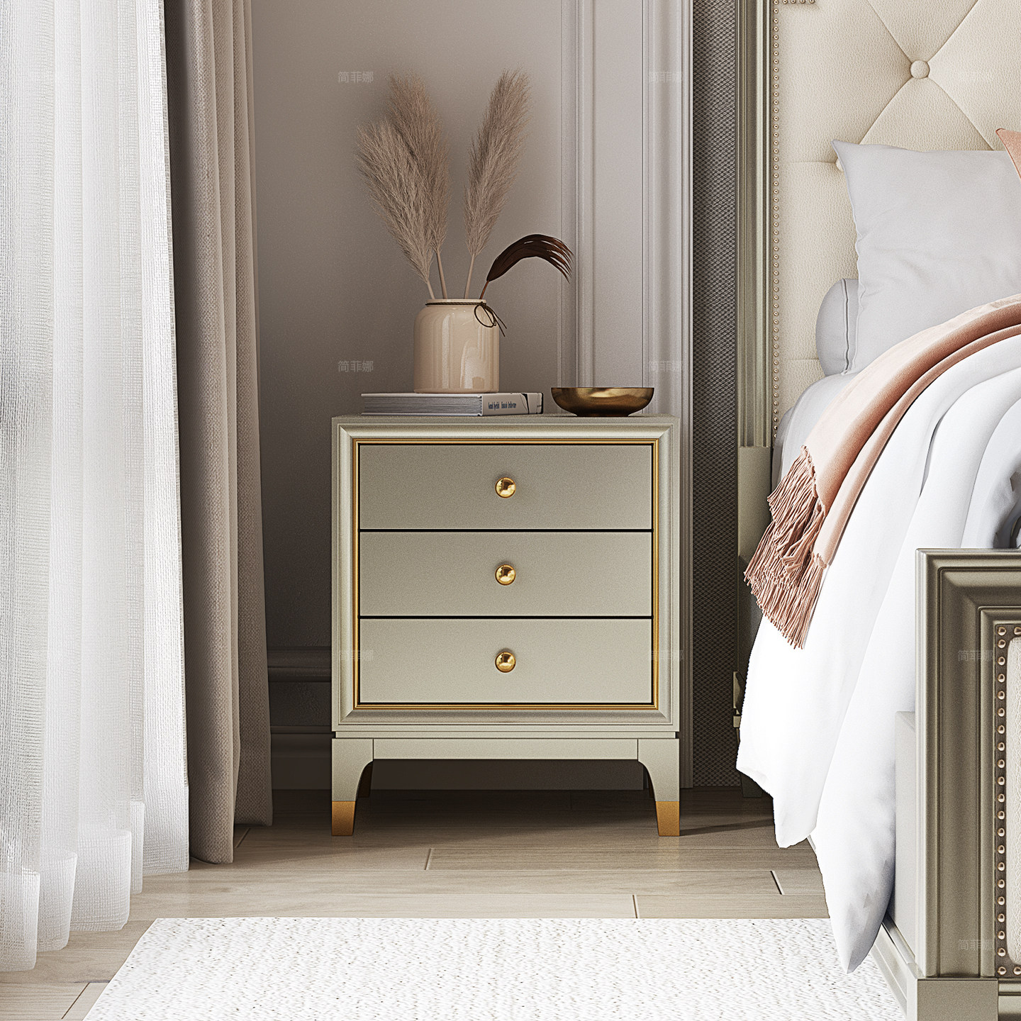 简菲娜美式轻奢床头柜实木卧室奢华木质储物柜简约设计师床边柜,住宅家具,床头柜,淘宝优惠券,粉丝福利购,淘宝优惠卷