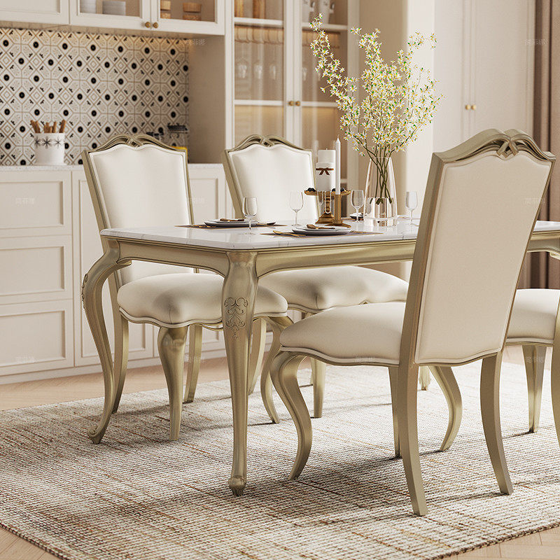 简菲娜亚瑟顿法式餐桌高端大气轻奢美式桌子大理石实木餐桌椅组合