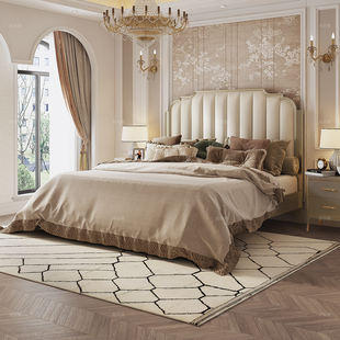简菲娜美式 奶油风双人床 轻奢舒曼钢琴真皮床主卧室2.2米大床法式