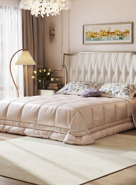 简菲娜维也纳实木床法式奶油风主卧大床别墅卧室1米8双人床真皮床