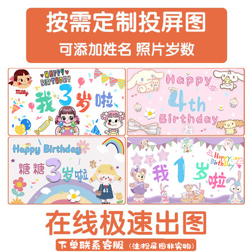 男女孩生日派对布置电视投屏图片