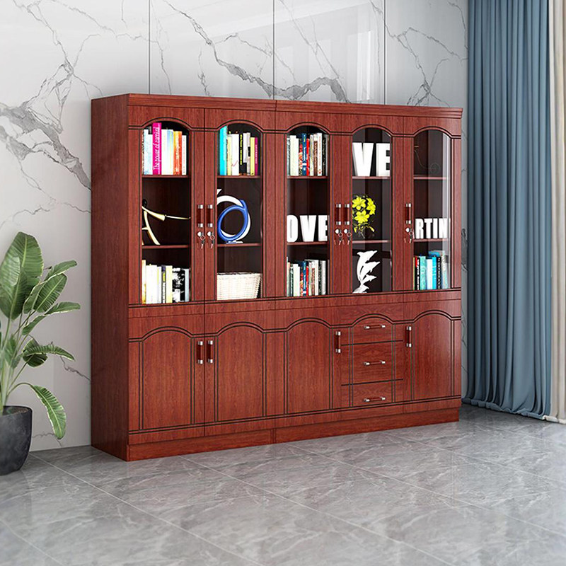 办公室木质文件柜新中式家用书柜多层落地档案柜带锁储物柜更衣柜
