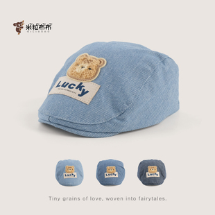 宝宝可爱小熊牛仔前进帽婴幼儿卡通遮阳鸭舌帽婴儿春夏短檐贝雷帽