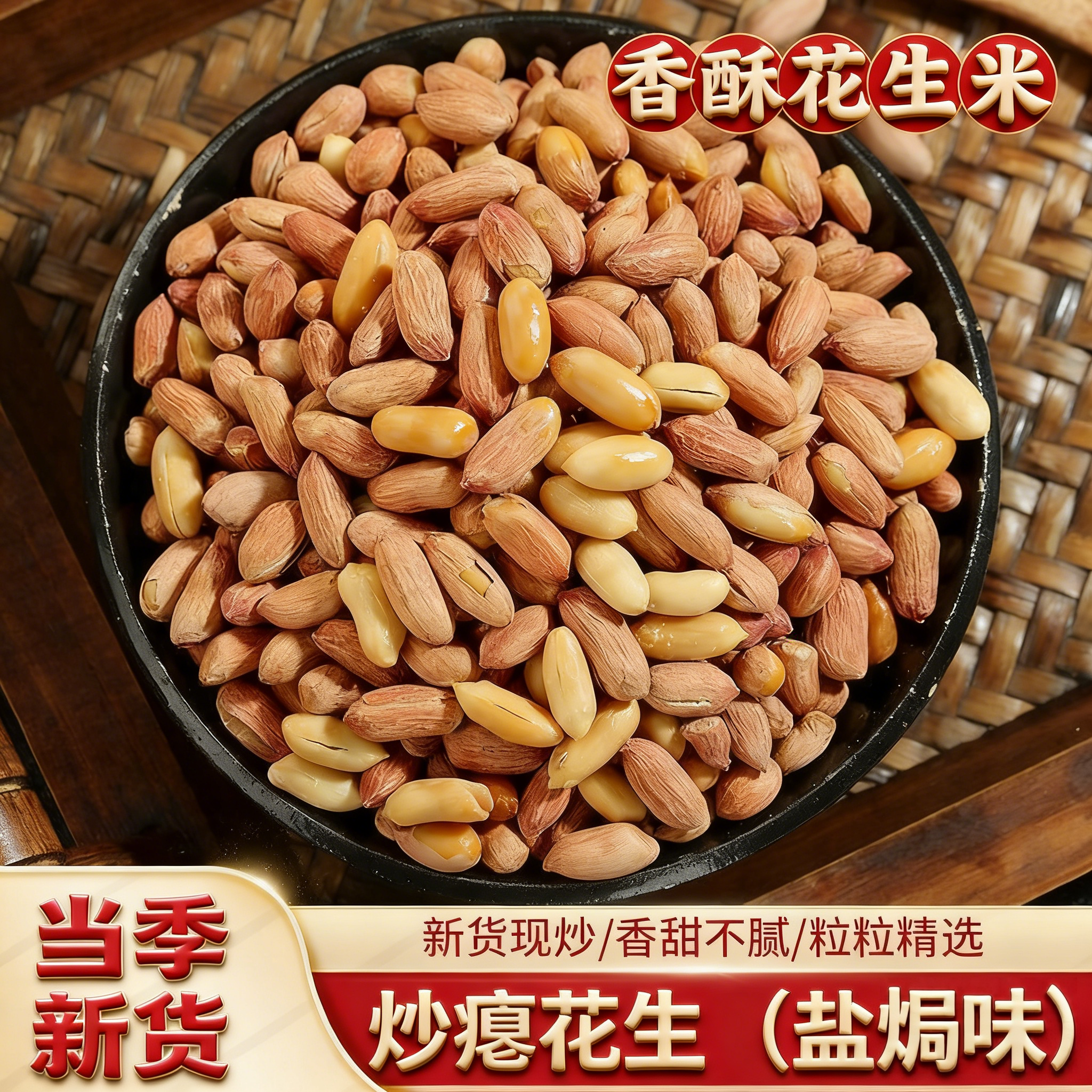 盐爆瘪花生米五香无壳零食特产下酒菜熟味花生多味秕花生现炒现发