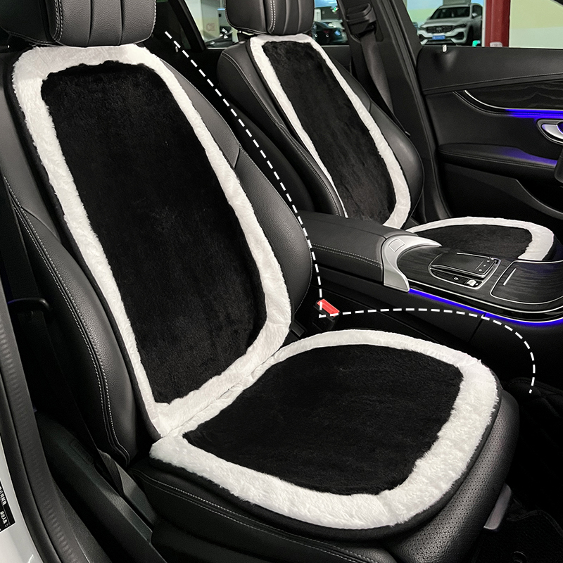 汽车坐垫冬季毛绒简约黑白撞色保暖加厚靠背靠垫车用车载屁垫座垫