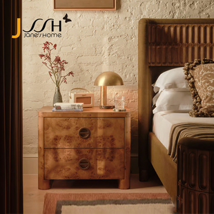 JSSH中古风沃里克树瘤皮床头柜侘寂风设计师创意客厅卧室储物柜