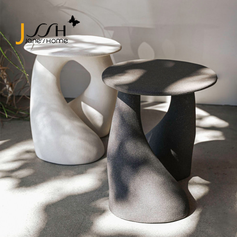 简尚空间侘寂风家具民宿家用设计师异形边几砂岩玻璃钢创意小茶几