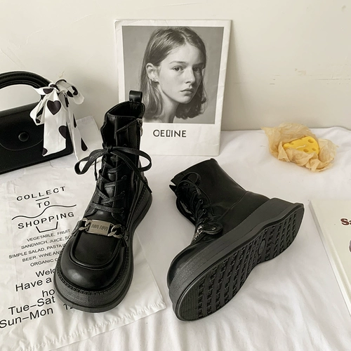 Martens, демисезонные утепленные короткие сапоги в английском стиле на платформе, в британском стиле, подходят к юбкам, визуально стройнят
