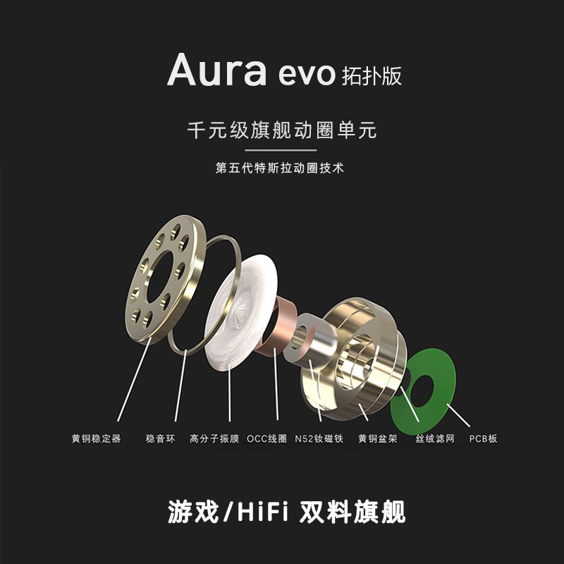 弱水时砂极光evo-T拓扑版单动圈hifi入耳式游戏有线高音质耳机