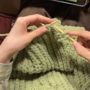 绿色围巾毛线手工diy编织材料包自制针织围脖2025冬季送男女朋友