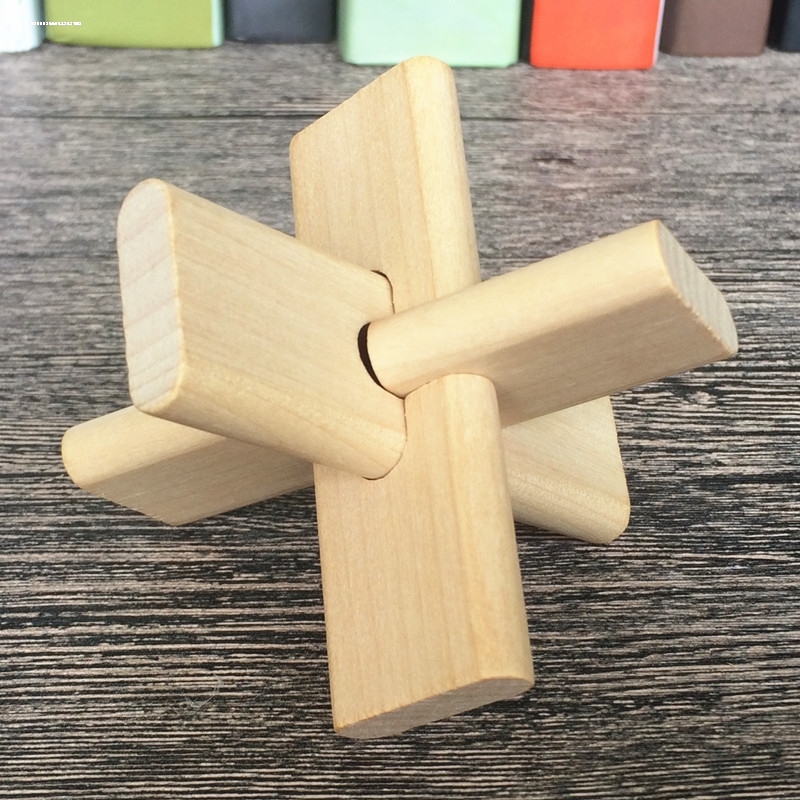 鲁班锁三通积木榫卯结构木制玩具榉木孔明锁小学生拆解锁