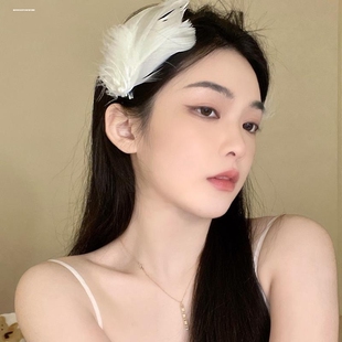 仙气羽毛发夹白色头饰iu同款边夹古装发饰女超仙