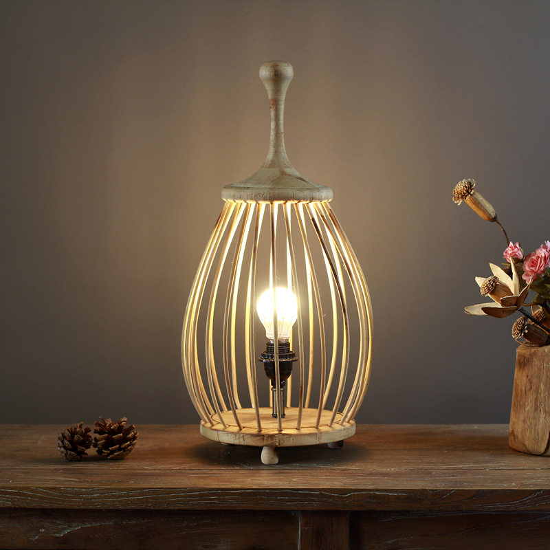 厂家销售手工编制竹丝木制工艺落地台灯田园温馨民宿装饰灯具