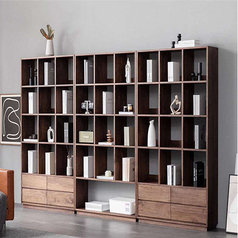 北美黑胡桃木满墙书柜北欧简约客厅展示柜书房置物架落地书架组合