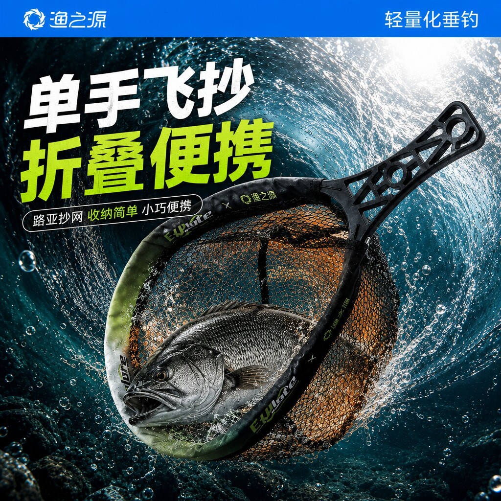 渔之源路亚抄网便携折叠抄网竿网兜鱼网马口溪流抄鱼网硬挺不塌腰