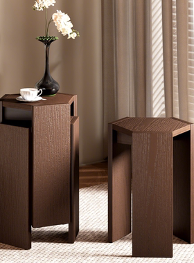 实木凳子家用可叠放组合凳加厚六角叠叠凳客厅边几餐桌备用高方凳