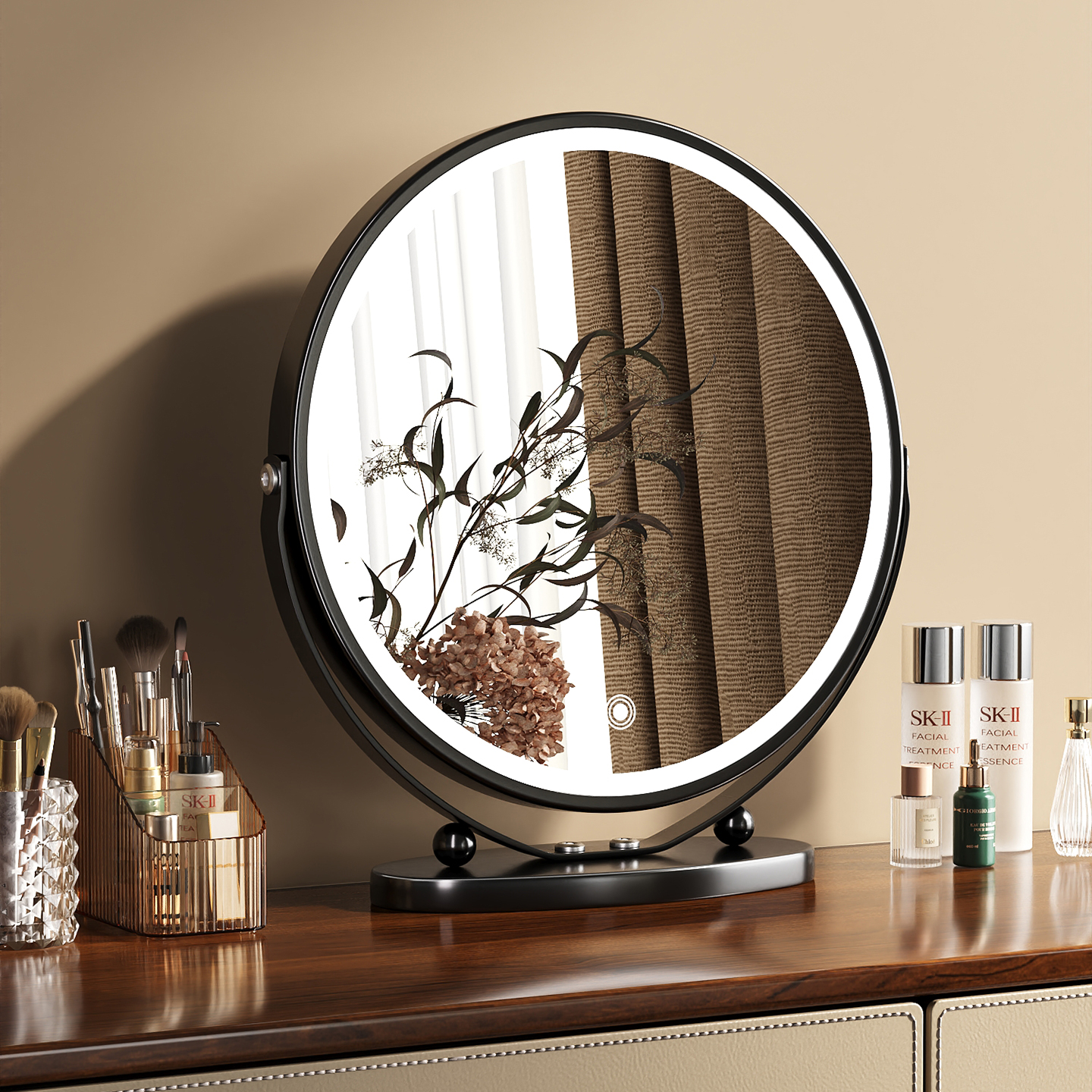 化妆镜带灯台式桌面可旋转