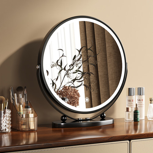 化妆镜带灯台式桌面可旋转