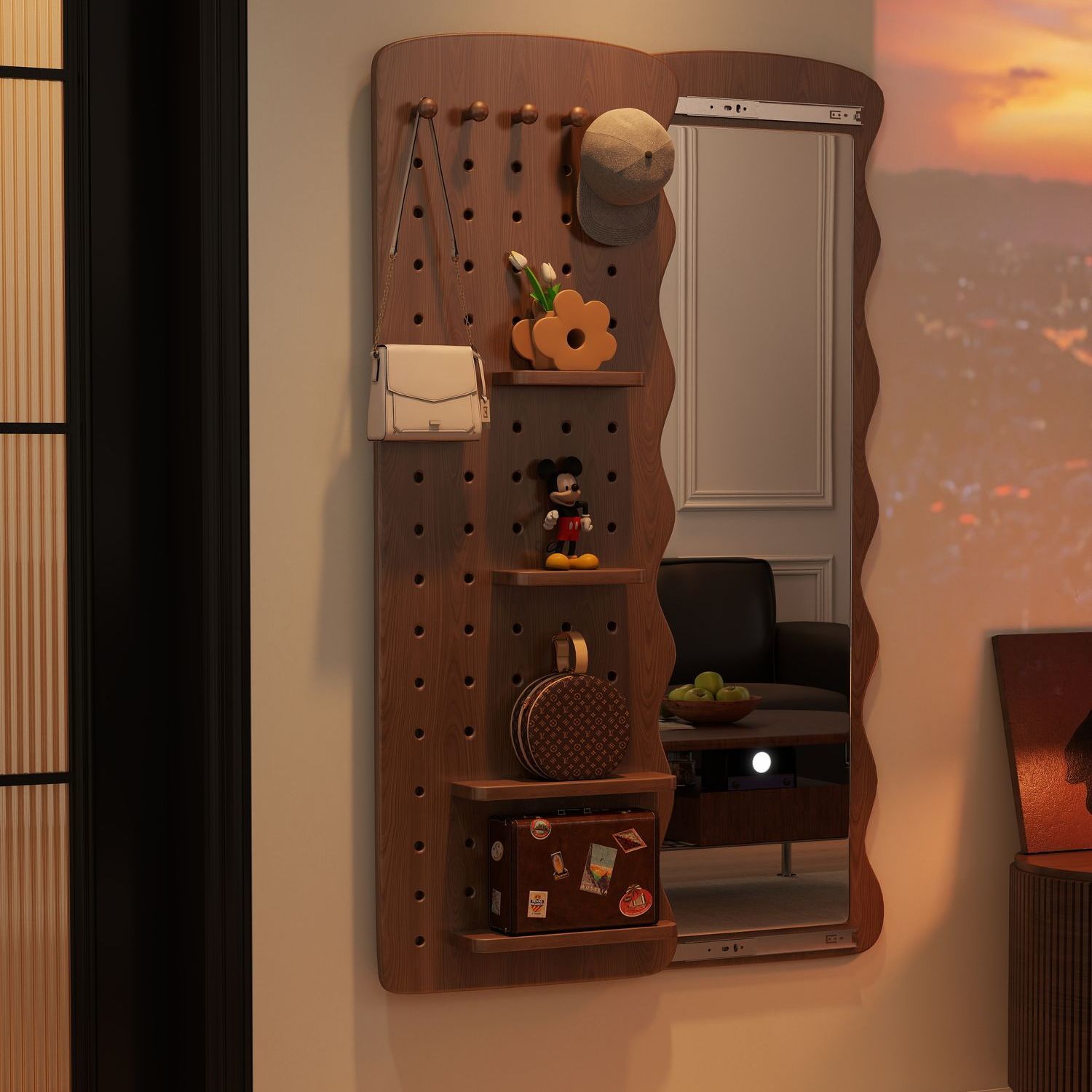 波浪洞洞板推拉穿衣镜